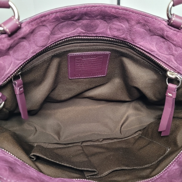 Coach Burgundy Suede Leather Logo Medium Satchel Handbag F0973-14000 - Picture 2 of 12